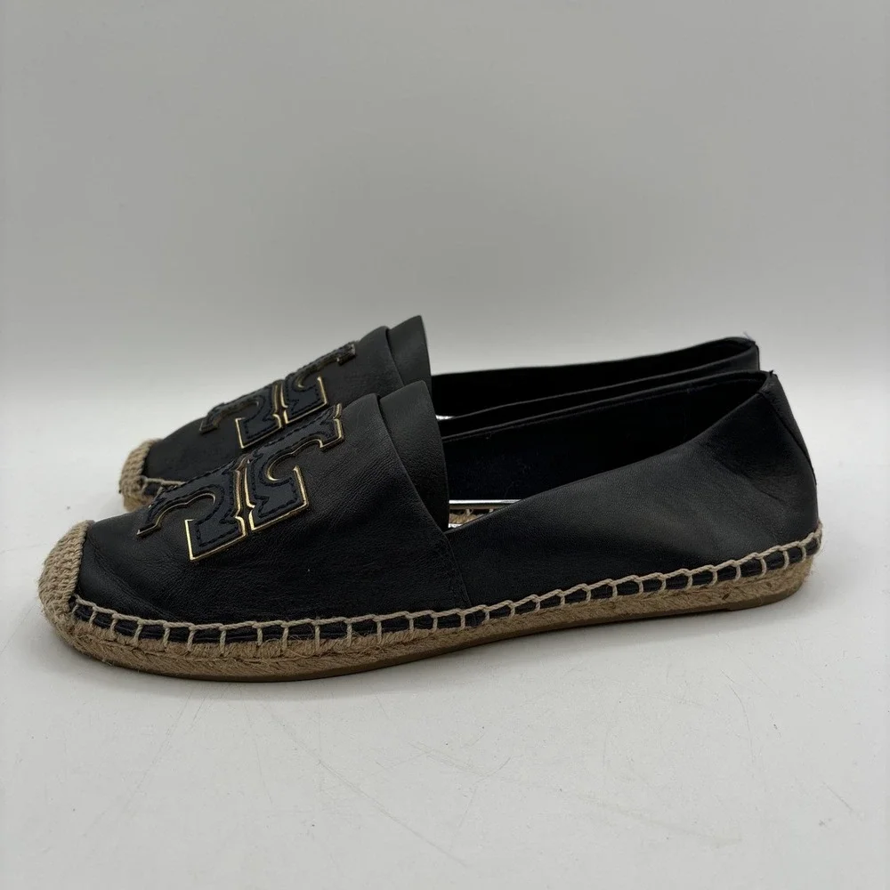 Tory Burch Ines Espadrille Women's 7 Navy Blue Leather‎ Loafer Flats Resort Chic